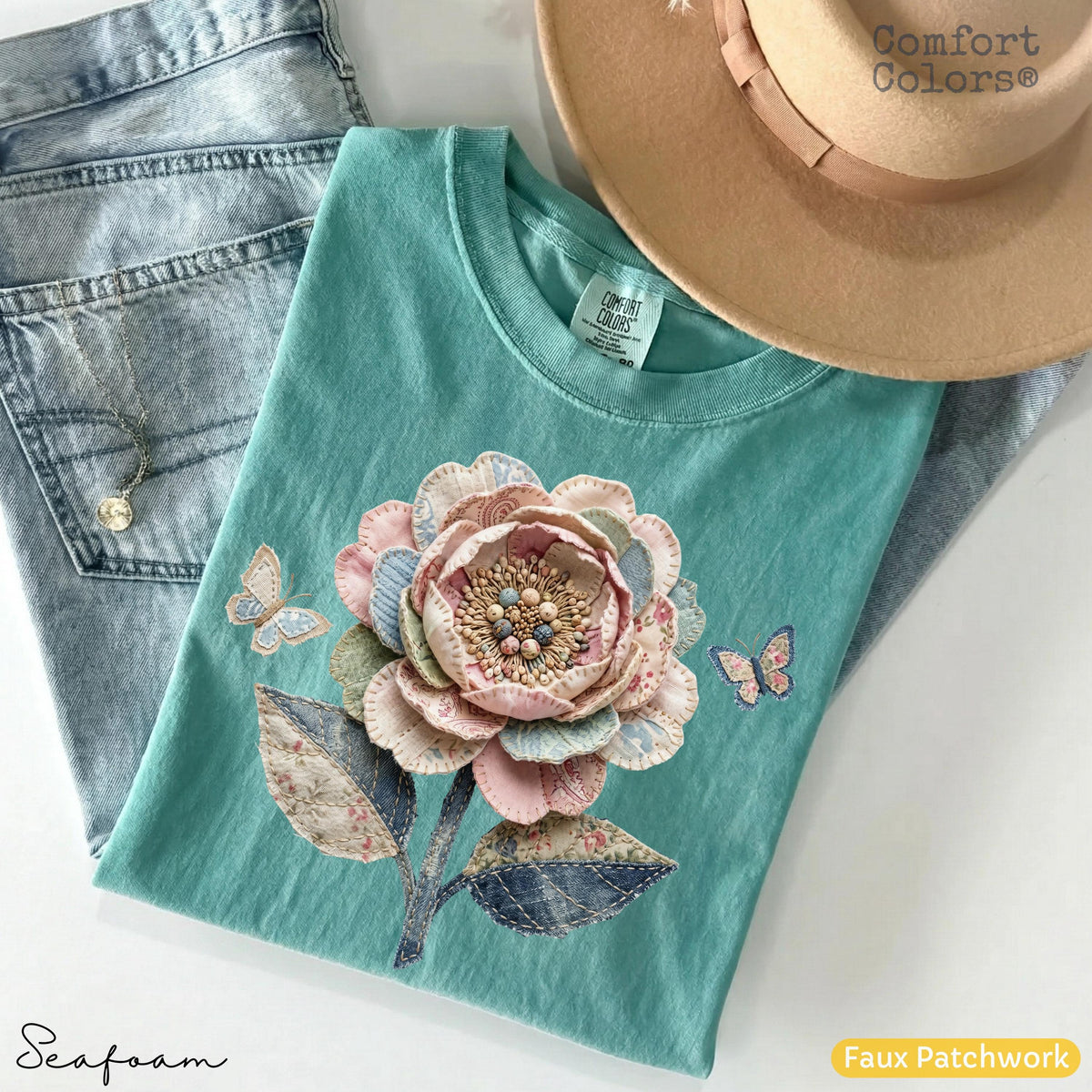 Comfort Colors Faux Quilted Patchwork Wildflower Shirt Floral Graphic Tee Vintage Aesthetic Flower Top Cottagecore Patchwork Spring Shirt