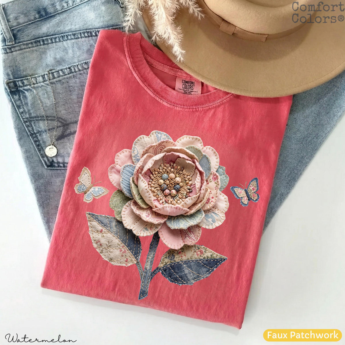 Comfort Colors Faux Quilted Patchwork Wildflower Shirt Floral Graphic Tee Vintage Aesthetic Flower Top Cottagecore Patchwork Spring Shirt