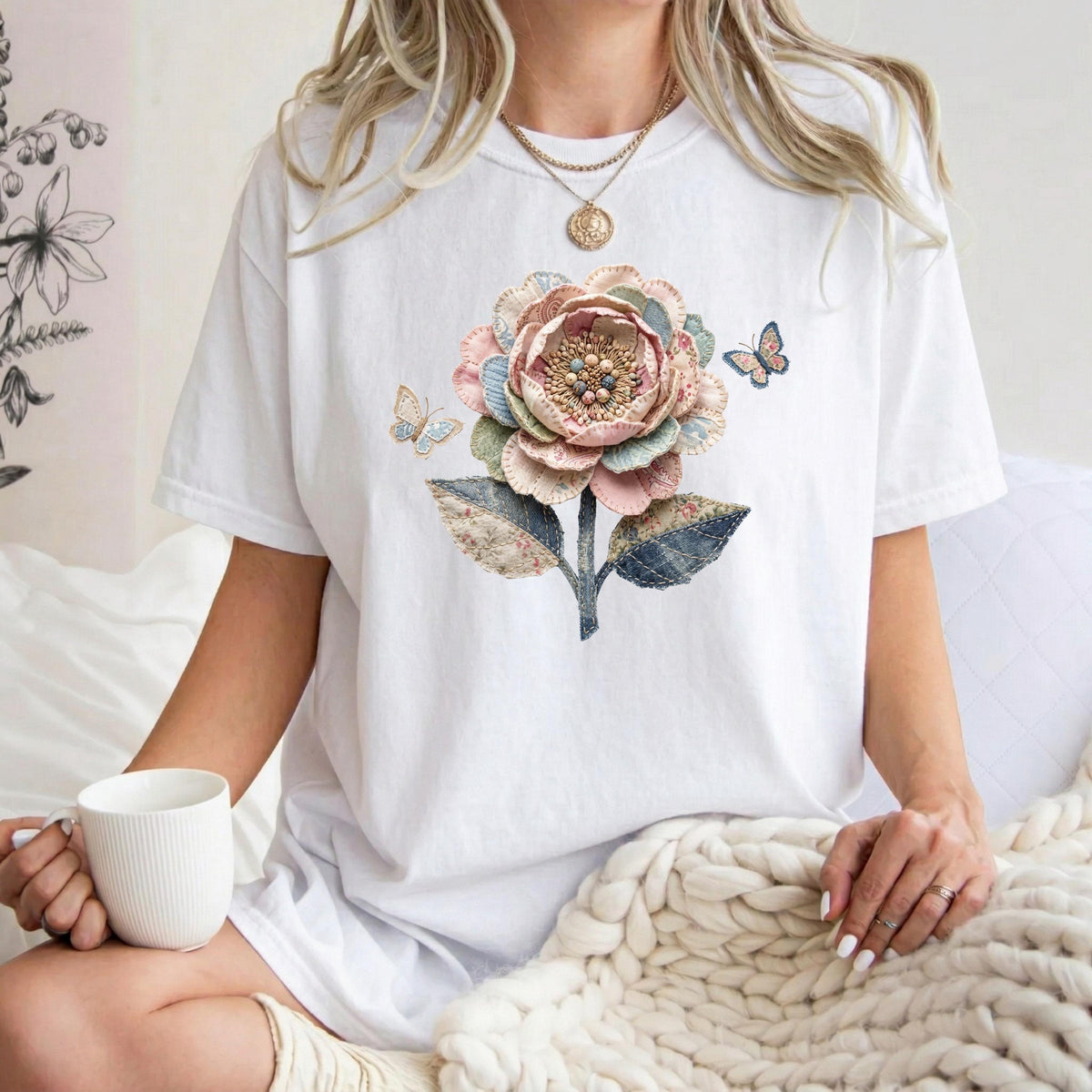 Comfort Colors Faux Quilted Patchwork Wildflower Shirt Floral Graphic Tee Vintage Aesthetic Flower Top Cottagecore Patchwork Spring Shirt