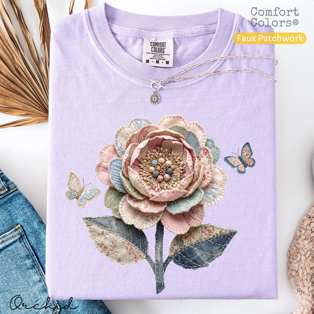 Comfort Colors Faux Quilted Patchwork Wildflower Shirt Floral Graphic Tee Vintage Aesthetic Flower Top Cottagecore Patchwork Spring Shirt
