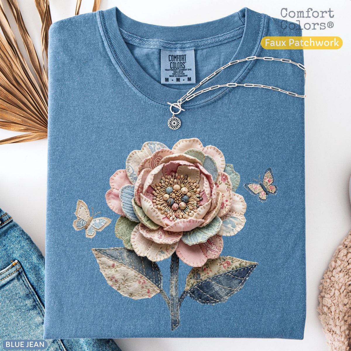 Comfort Colors Faux Quilted Patchwork Wildflower Shirt Floral Graphic Tee Vintage Aesthetic Flower Top Cottagecore Patchwork Spring Shirt