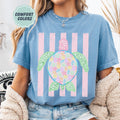 Comfort Colors Turtle Shirt - Summer Trending Stripes T-Shirt - Boho Summer Beach Tee - Retro Graphic Floral Turtle