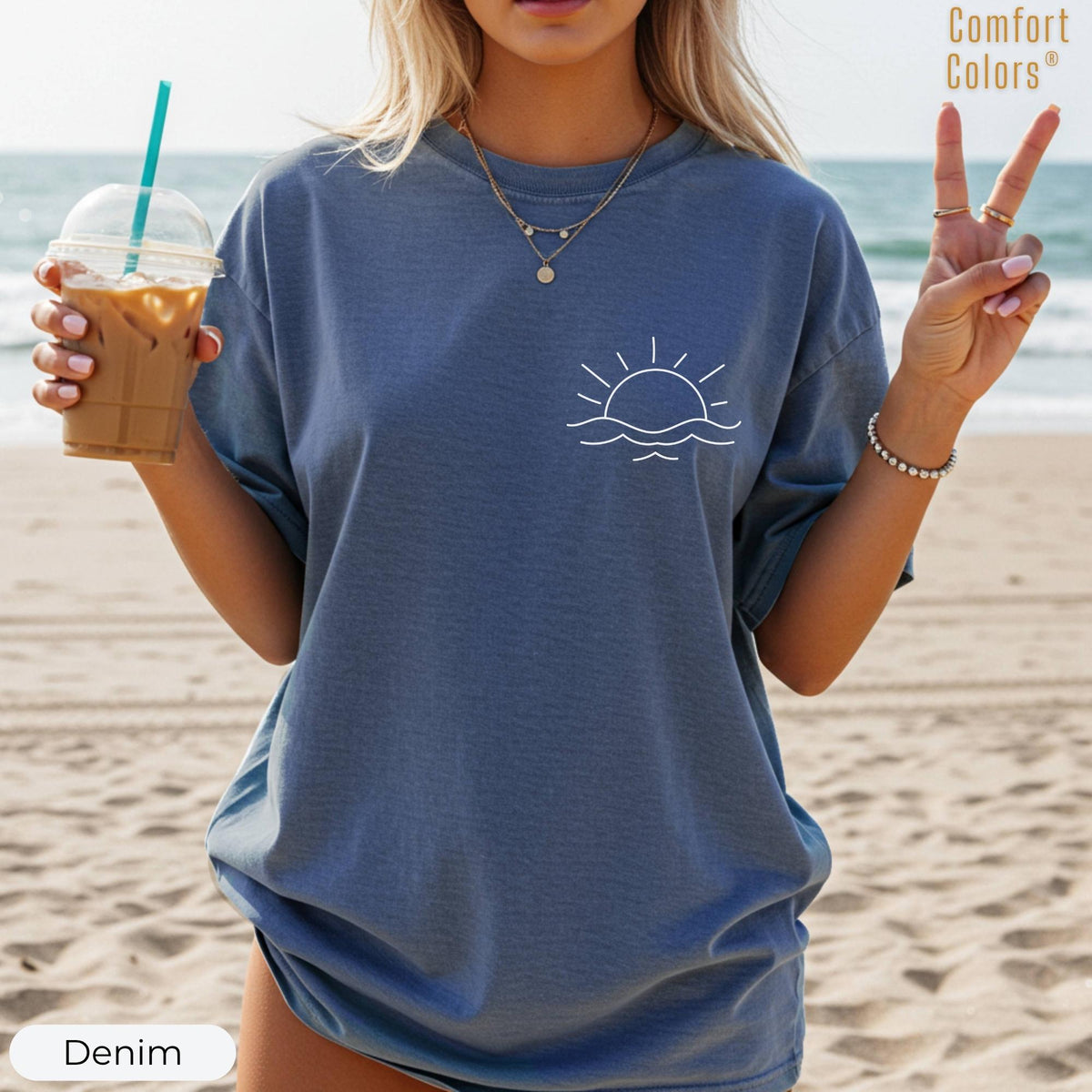 Sunset Shirt, Comfort Colors® Sun Ocean Summer T Shirt, Trendy Beach Tee, Cute Minimalist Summer Tee