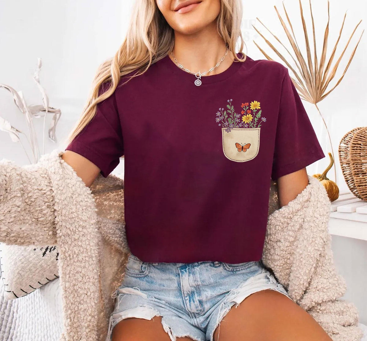 Wild Flowers Pocket Shirt, Wildflower Tshirt, Floral Shirt, Botanical Shirt, Flower Shirt, Nature Lover Shirt, Ladies Shirts, Gift for Women