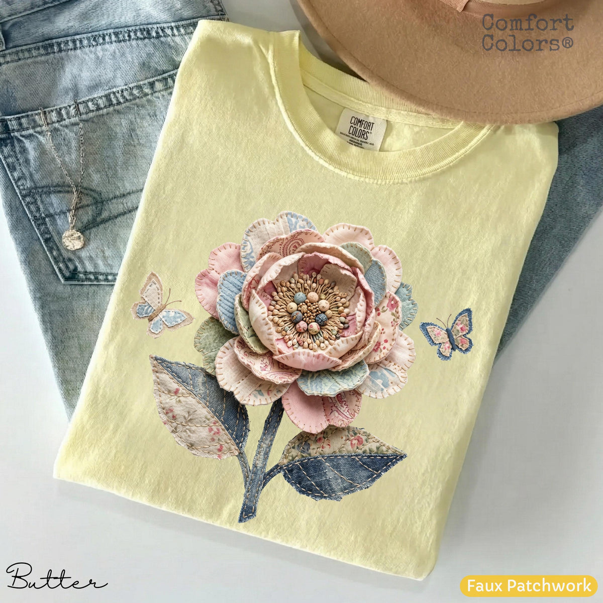 Comfort Colors Faux Quilted Patchwork Wildflower Shirt Floral Graphic Tee Vintage Aesthetic Flower Top Cottagecore Patchwork Spring Shirt