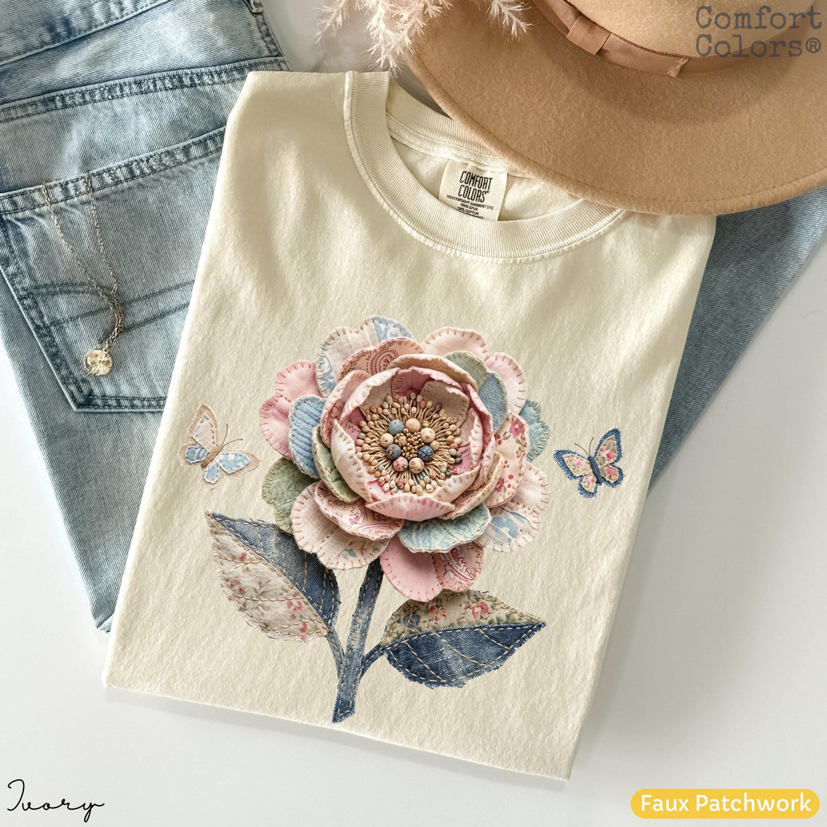 Comfort Colors Faux Quilted Patchwork Wildflower Shirt Floral Graphic Tee Vintage Aesthetic Flower Top Cottagecore Patchwork Spring Shirt