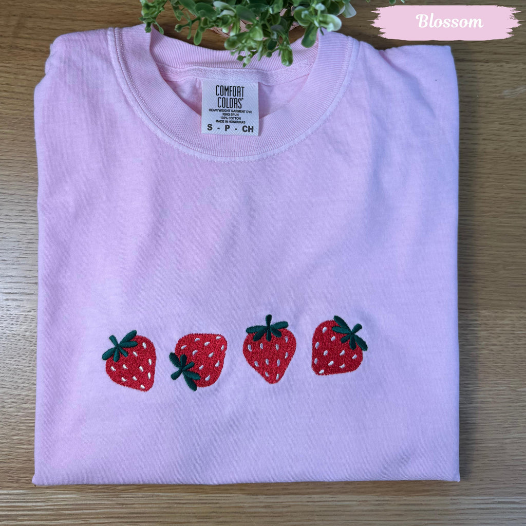 Strawberry Embroidered Comfort Colors Shirt: Cottagecore Fruit Tee