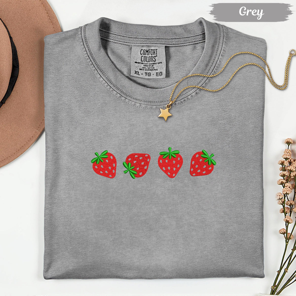 Strawberry Embroidered Comfort Colors Shirt: Cottagecore Fruit Tee
