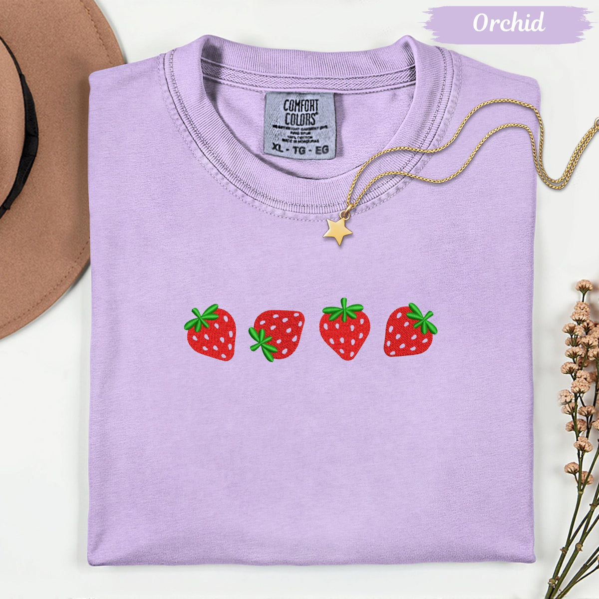 Strawberry Embroidered Comfort Colors Shirt: Cottagecore Fruit Tee