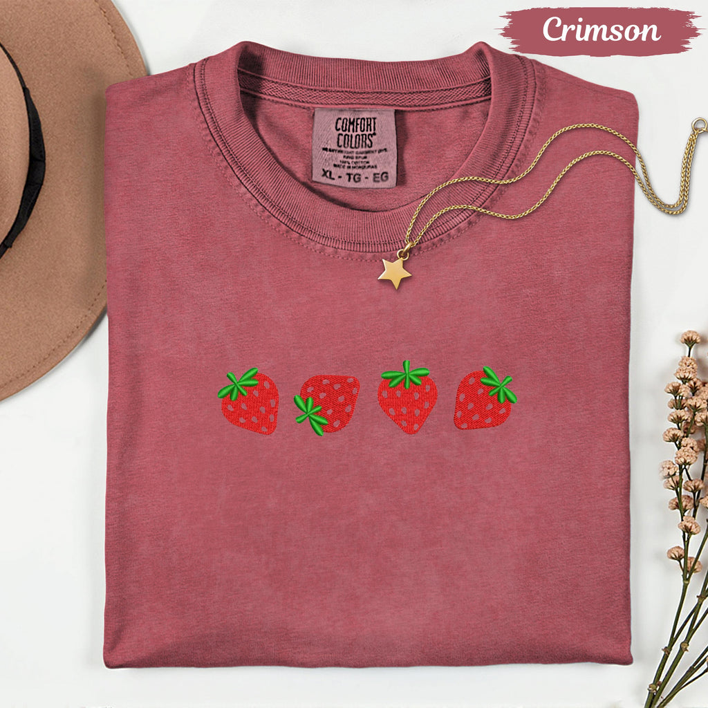 Strawberry Embroidered Comfort Colors Shirt: Cottagecore Fruit Tee