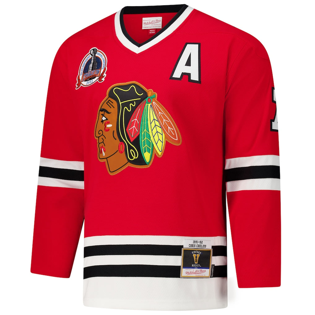 Men's Chicago Blackhawks Chris Chelios Red 1991-92 Power Play Jersey
