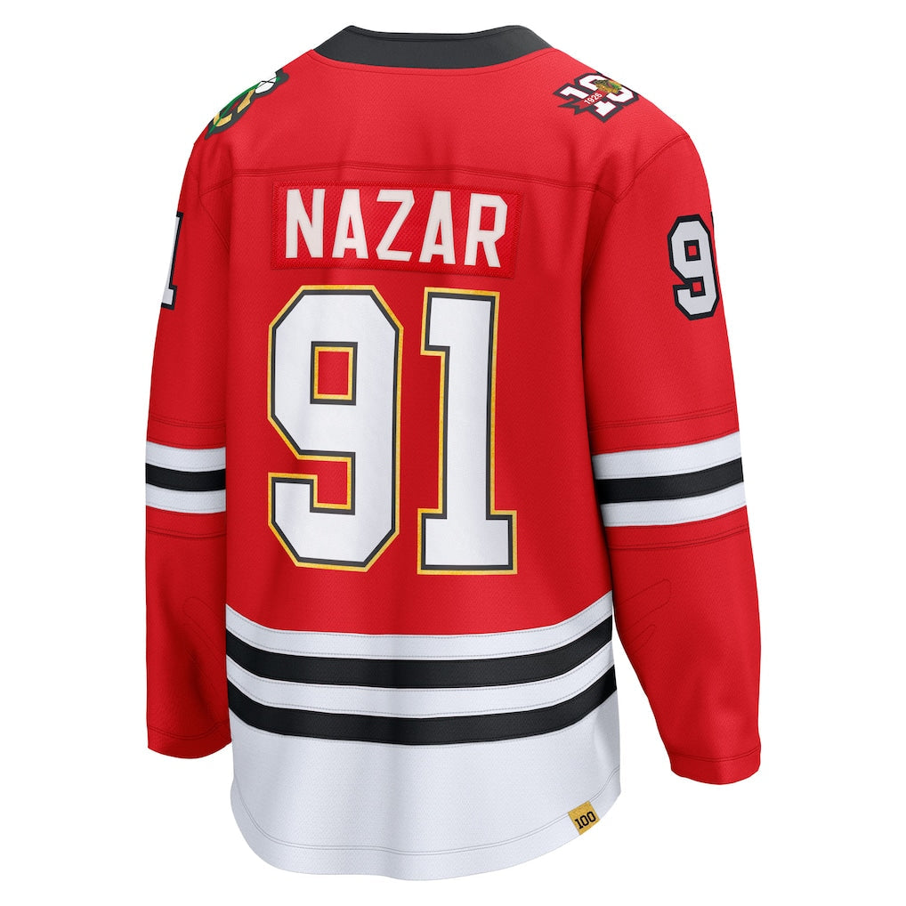 Men's Chicago Blackhawks Frank Nazar Fanatics Red Centennial Breakaway Player Jersey