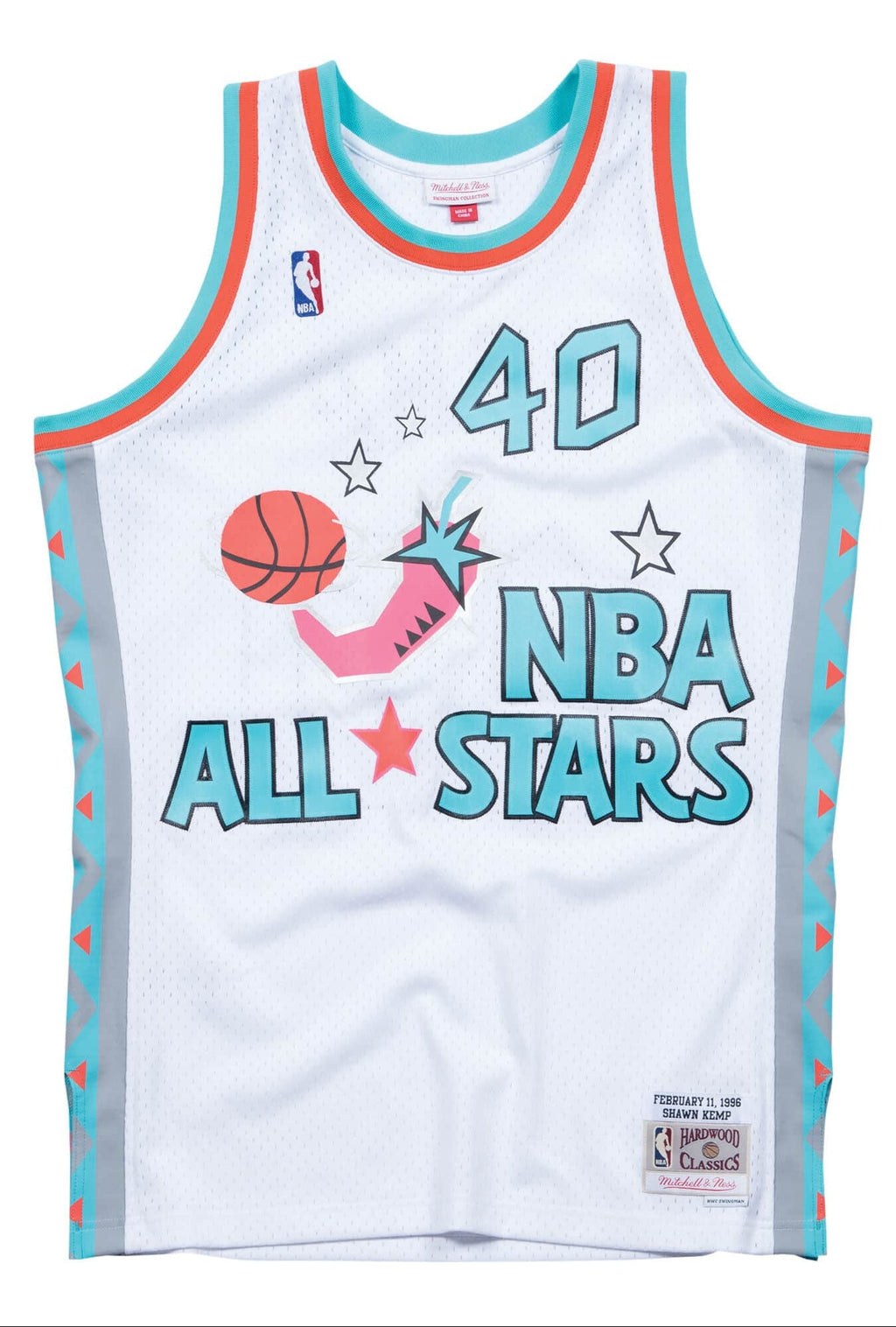 Men's Shawn Kemp All-Star West Mitchell & Ness 1996 White NBA Swingman Hardwood Classics Jersey