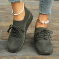 Women's Breathable Stretchy Knit Wedge Heel Shoes with Adjustable Laces
