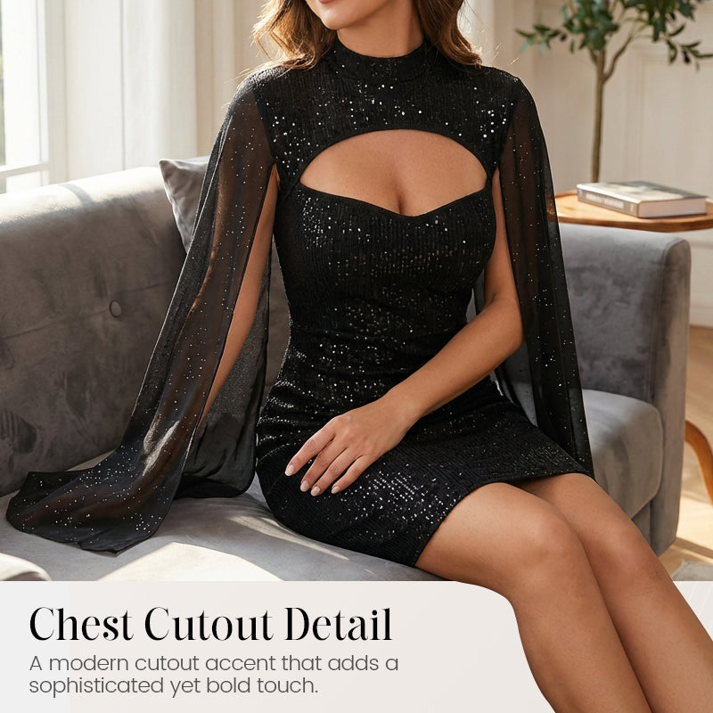 💃2026 New Arrivals 49% OFF💥Women's Cutout Ribbed Dress with Chiffon Cape