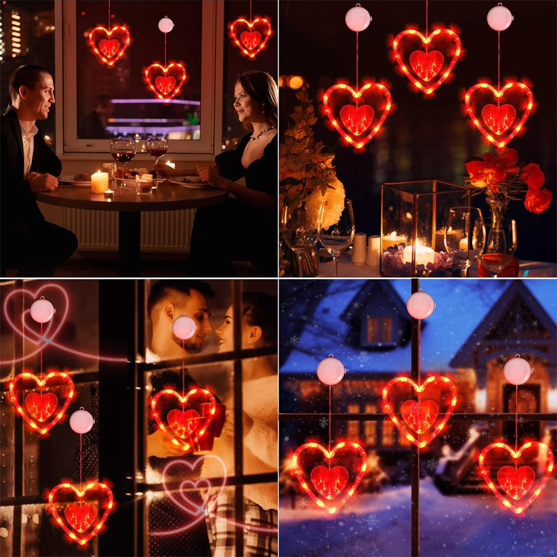 3PCS Valentine's Day Window Light Decoration with Timer