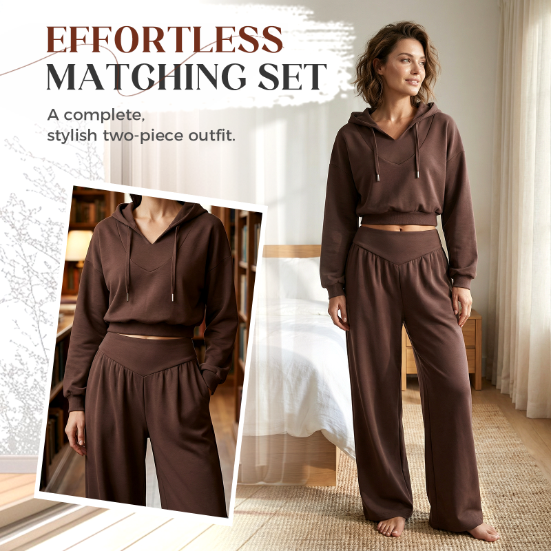 👖🌞Women's Crop Hoodie & Wide-Leg Pants | Effortless Street Style🎐