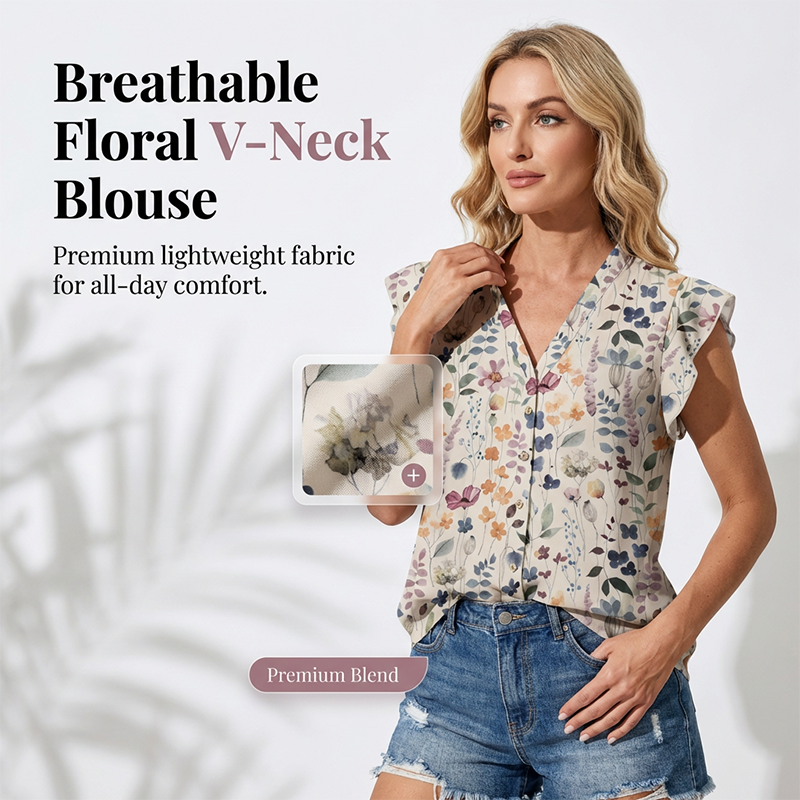 Women's V-Neck Floral Print Button-Down Blouse☀️Delivered within 5 working days👜