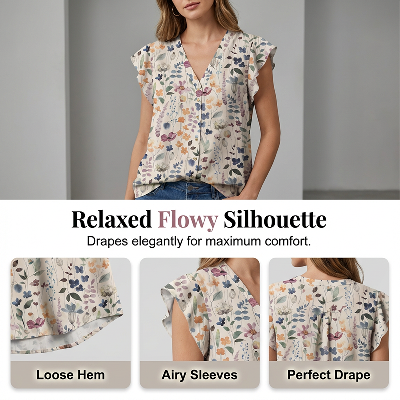 Women's V-Neck Floral Print Button-Down Blouse☀️Delivered within 5 working days👜