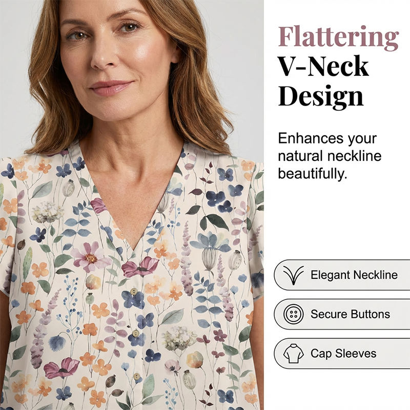 Women's V-Neck Floral Print Button-Down Blouse☀️Delivered within 5 working days👜