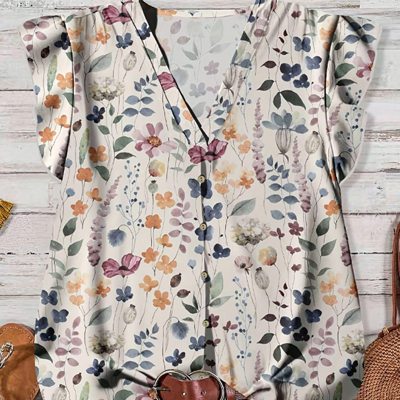 Women's V-Neck Floral Print Button-Down Blouse☀️Delivered within 5 working days👜