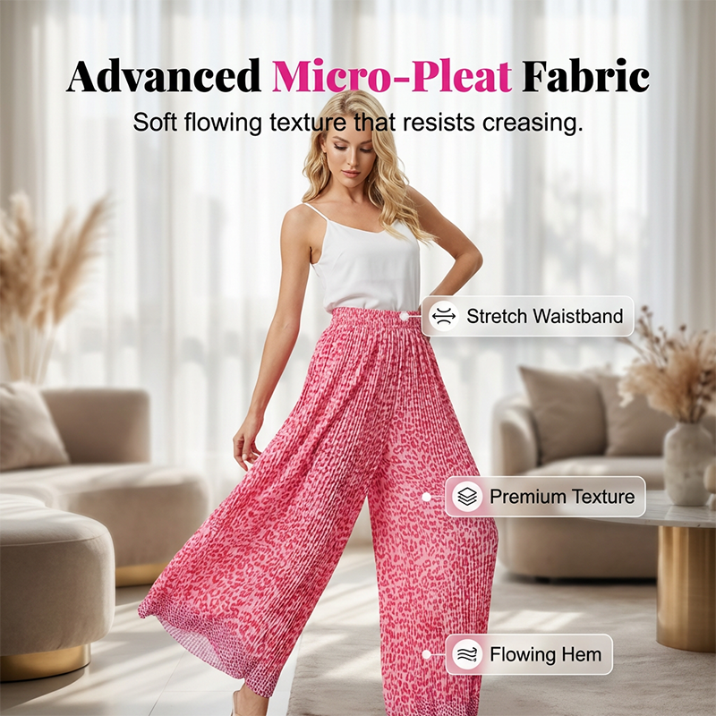 Women's Flowy Pink Leopard Trousers