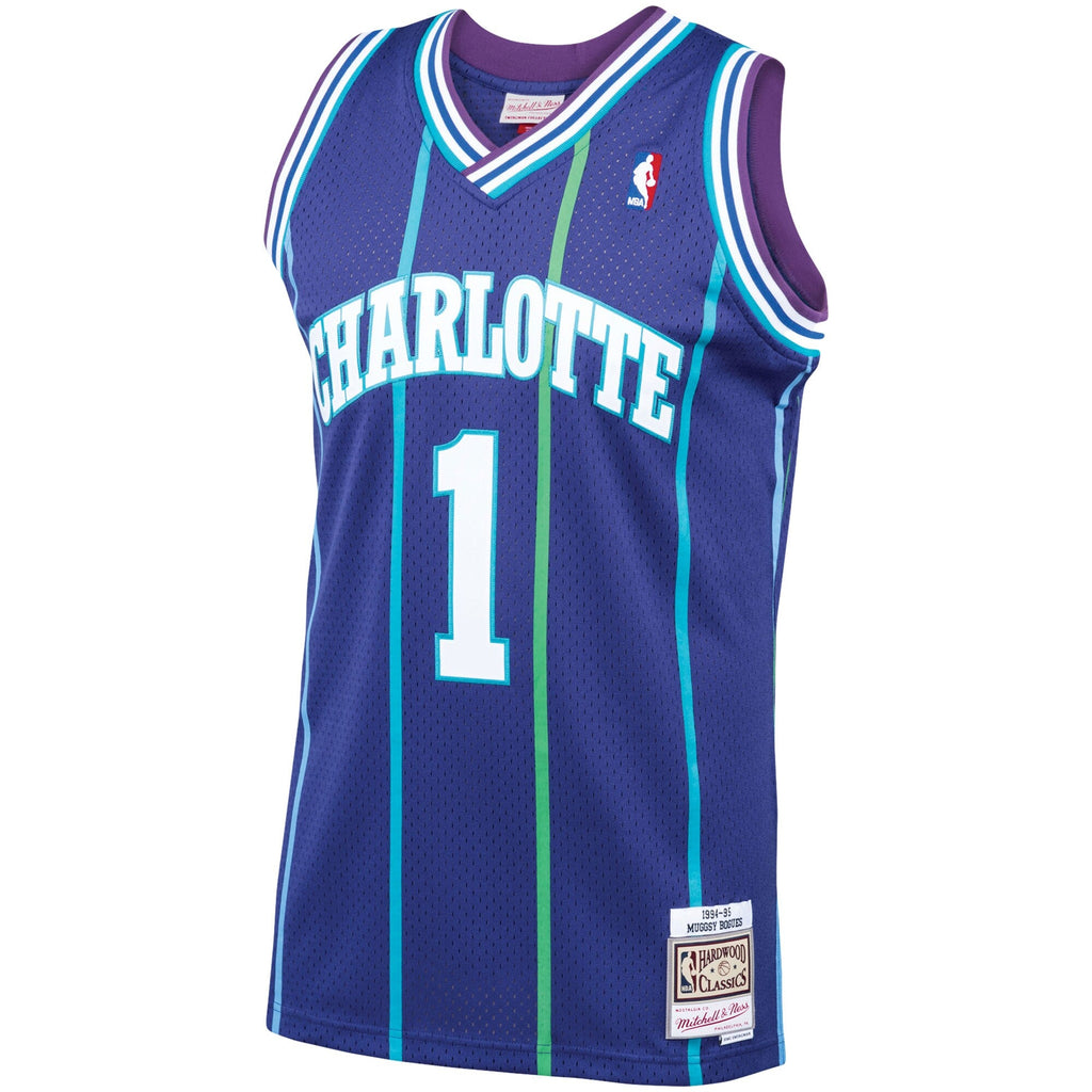 Men's Muggsy Bogues Charlotte Hornets 1994-95 Purple Swingman Replica Jersey By Mitchell & Ness