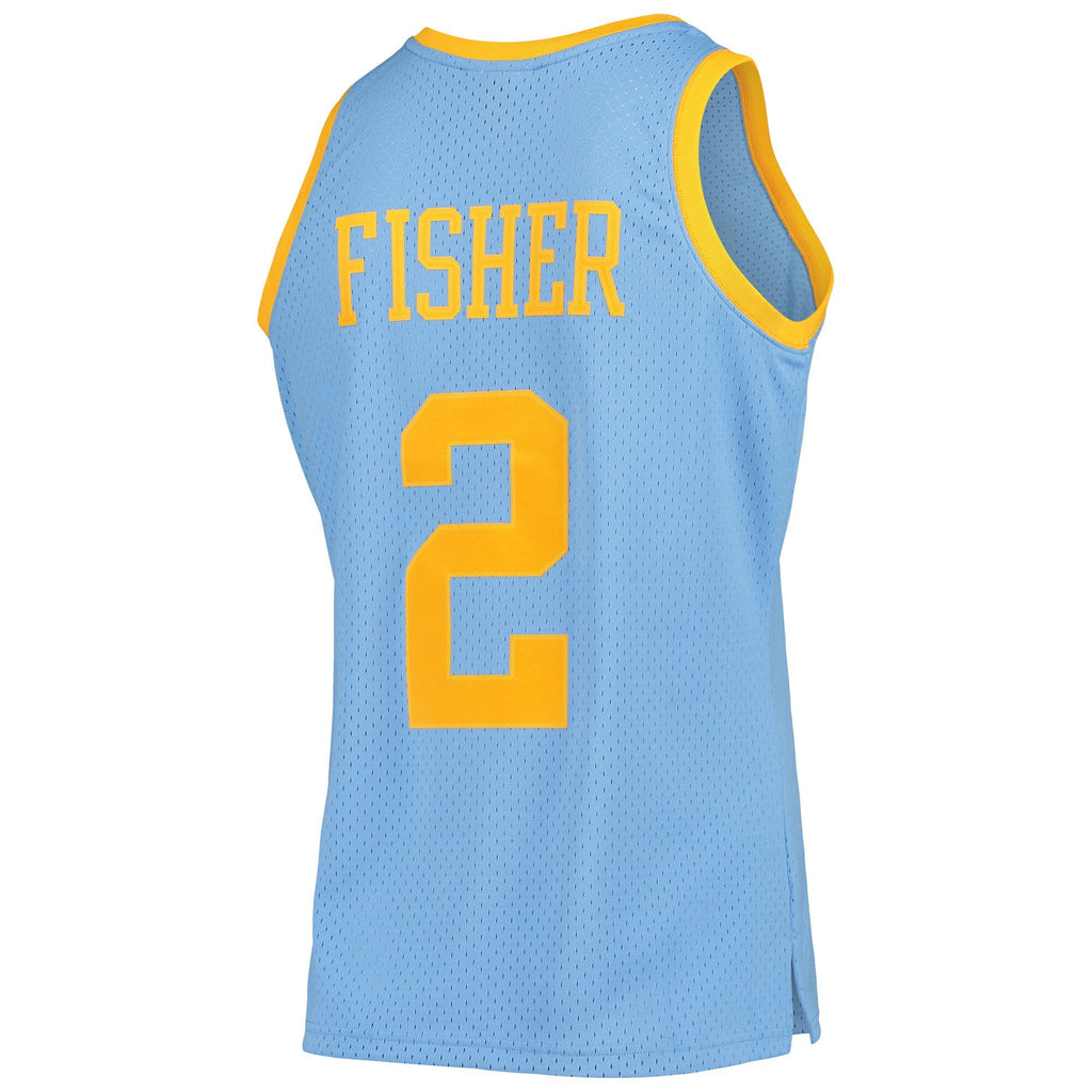 Men's Los Angeles Lakers Derek Fisher Mitchell & Ness Powder Blue 2001-02 Hardwood Classics Swingman Jersey