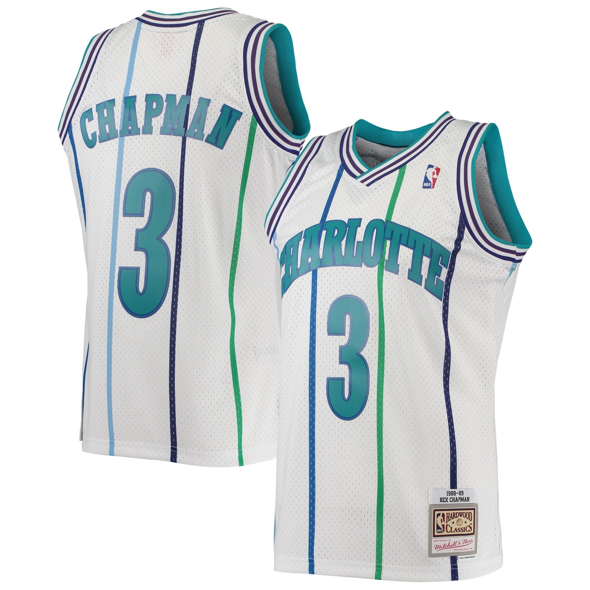 Men's Rex Chapman Charlotte Hornets 1988-89 White Swingman Replica Jersey By Mitchell & Ness