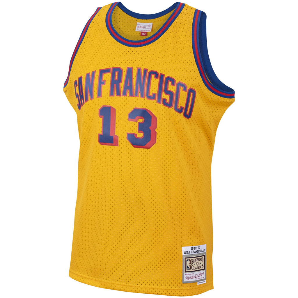 Men's Mitchell & Ness Wilt Chamberlain San Francisco Warriors Gold 1962-63 Hardwood Classics Swingman Jersey