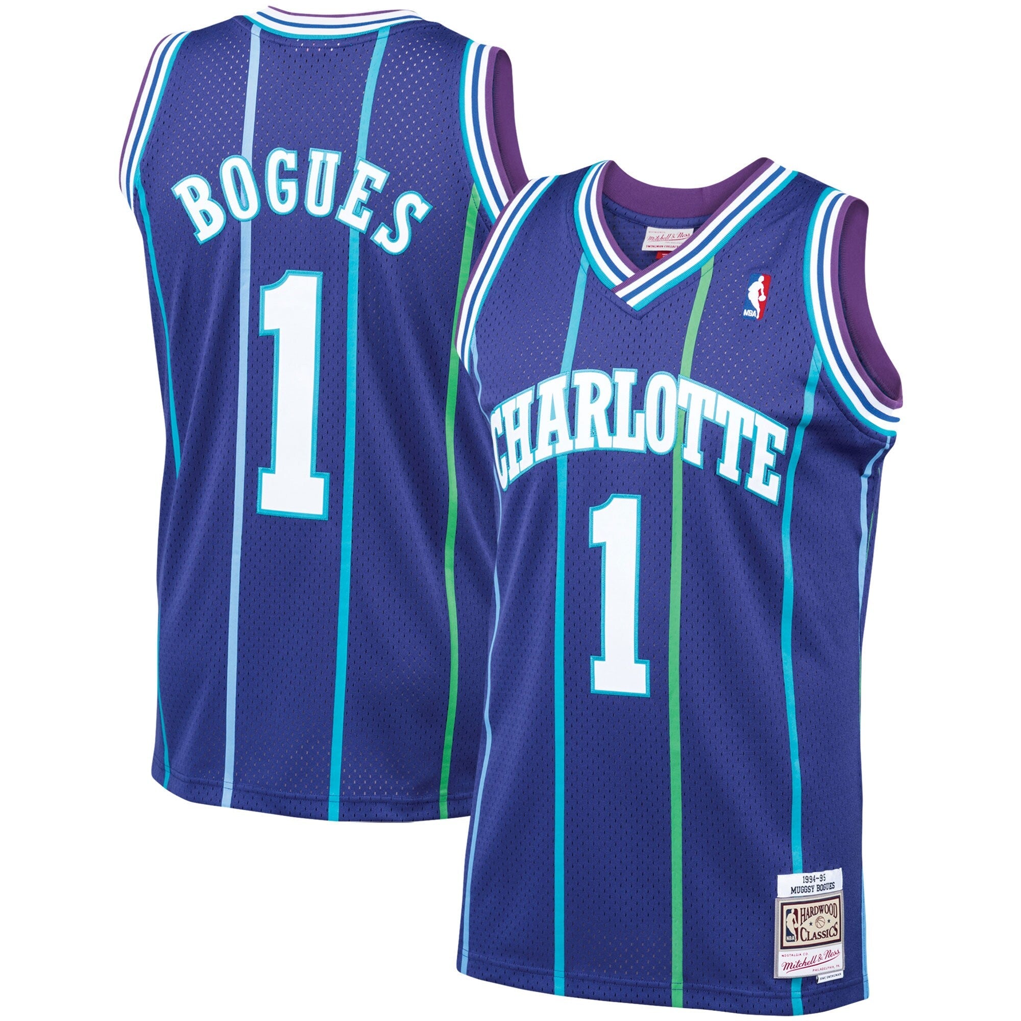 Men's Muggsy Bogues Charlotte Hornets 1994-95 Purple Swingman Replica Jersey By Mitchell & Ness